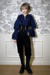 Blue Pirate Series Navigation Treasure Hunting Guide V Collar Long Hime Sleeves Ouji Lolita Blouse